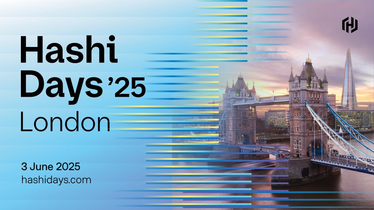 HashiConf's tweet image. #HashiDays Early Bird registration is now open! 🗓️
Join us on 3 June in London for the 2025 edition of HashiCorp's regional cloud conference. bit.ly/4jNDbN1