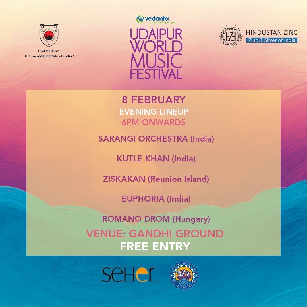 🎟️ FREE ENTRY – 8TH FEBRUARY – EVENING STAGE LINEUP

Get ready for an electrifying Day 2 at Gandhi Ground from 6 PM onwards! Feel the energy rise with an unforgettable evening featuring:
Sarangi Orchestra (India)
Kutle Khan (India)
Ziskakan (Reunion Island)
Euphoria (India)