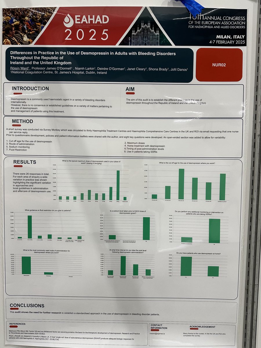 ProfMakris's tweet photo. Interesting poster on DDAVP use for bleeding disorders in UK&Ireland. Someone needs to replicate this study but include European and International centres. #eahad2025 https://t.co/q5u1gbxpHT