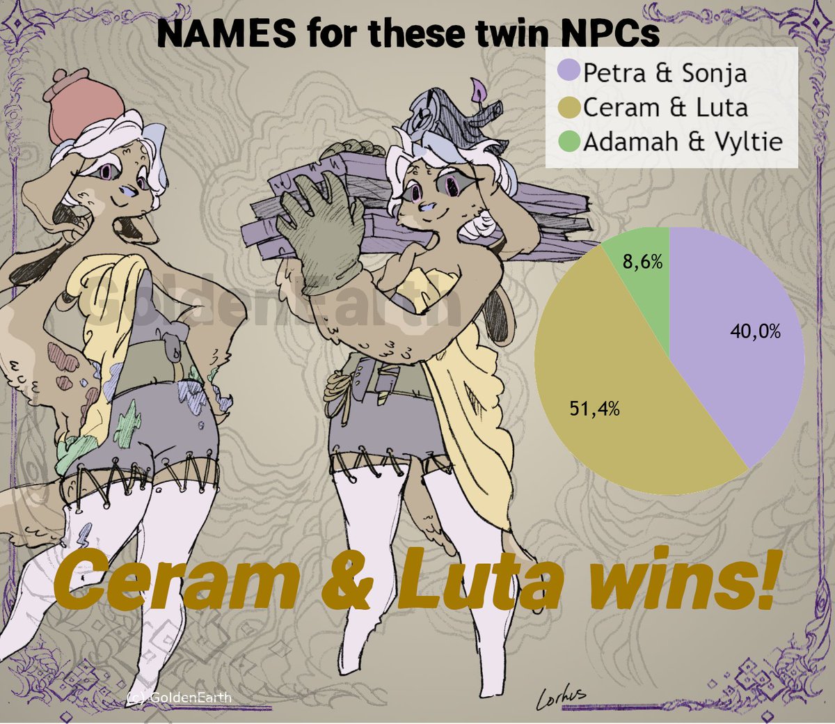 After 2 rounds, the names for these two twin sisters will be: Ceram &amp; Luta!💛💛

These 2 names were suggested to us in comments and had great success!🌟

Many of you voted on the various social networks and we thank you!🤩

#nintendoswitch2 #gamedev #cozygames #farming #indiegame