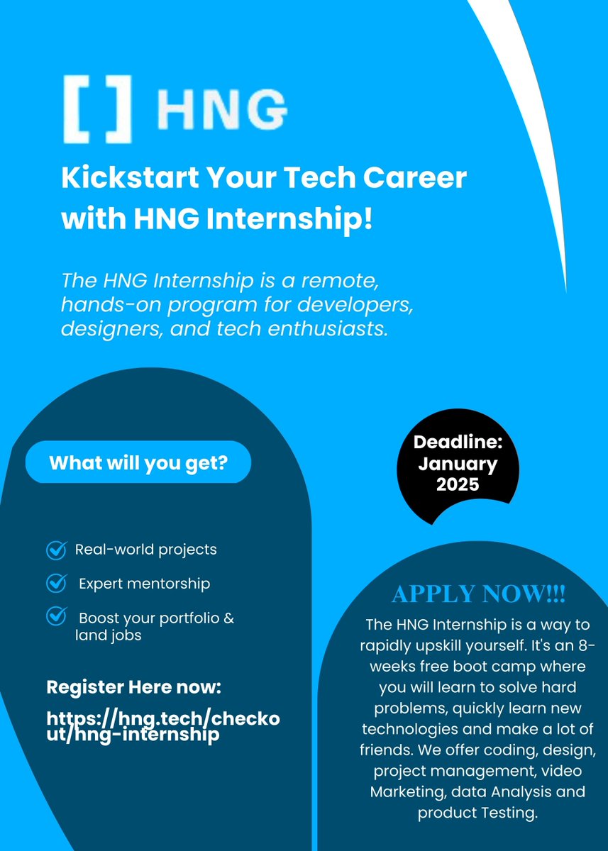 Sharon27284481's tweet photo. Kickstart Your Tech Career with HNG!

Gain hands-on experience, mentorship &amp; real-world projects—all remote &amp; flexible!

Don't just learn—build &amp; grow! Apply now: [https://t.co/t92LJqcUtH]

#HNGInternship #TechGrowth #LearnByDoing #internships #Messi #EezeeteeExposed https://t.co/NhWmvYOVQM