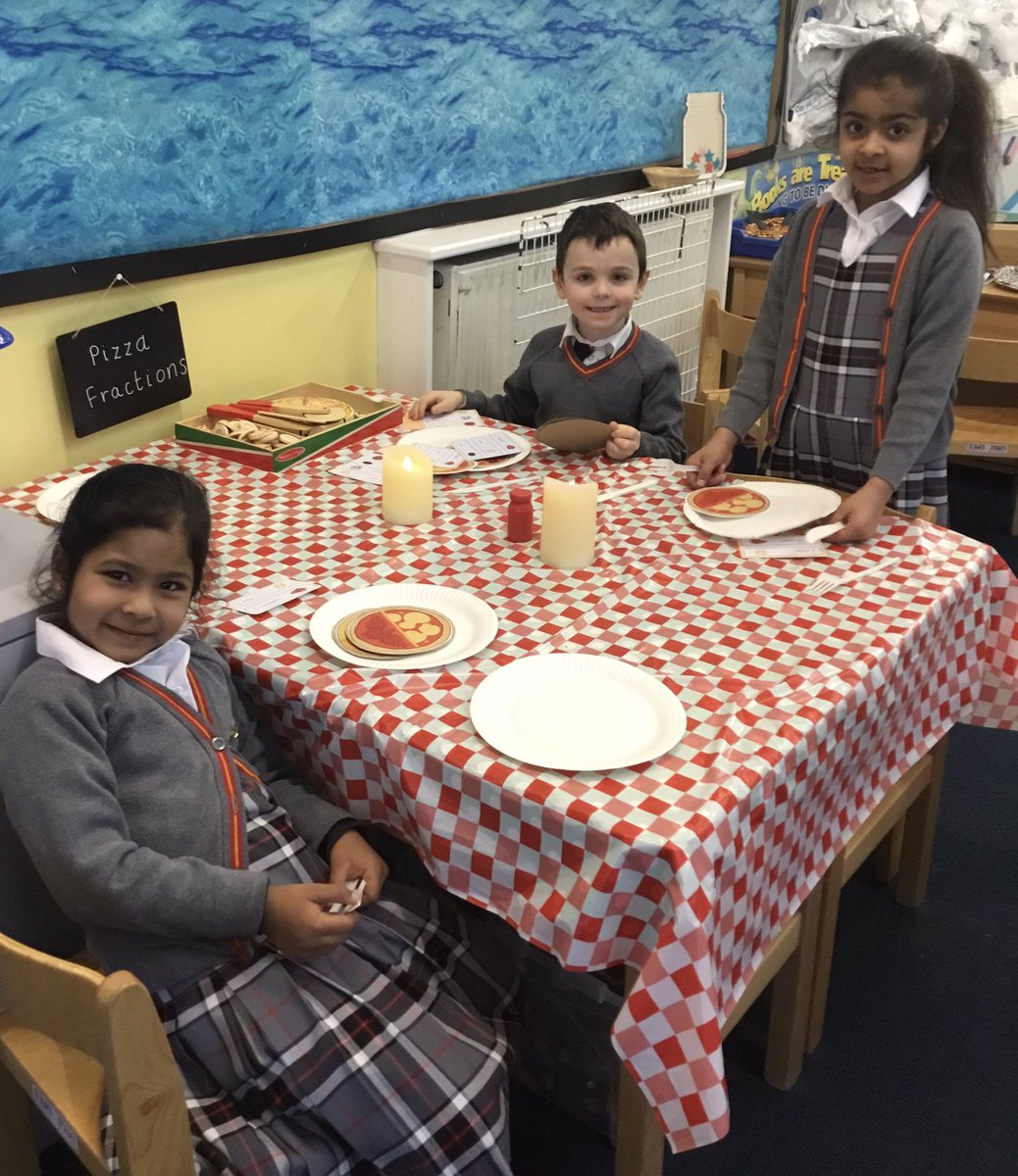 The children in #SJCR6 have been investigating fractions as part of their work in #SJCMaths. They have been serving pizzas in their very own restaurant. #SJCInfants