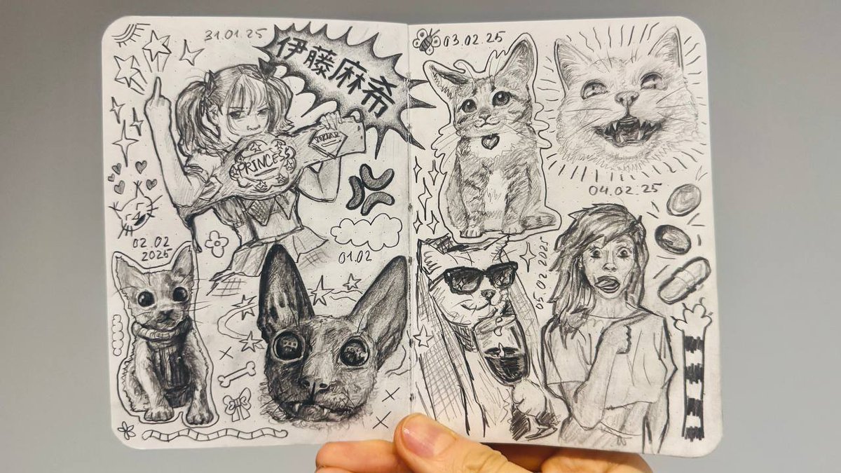 nchoritefrog's tweet photo. for some schizophrenic reason it's easier to make daily drawings one day in advance, every day

#sketchbook #cats #artstudy #Pencildrawing #pencilsketch https://t.co/1jrmus7Cny