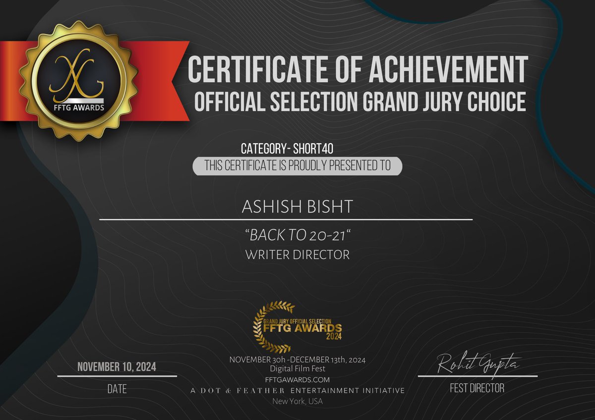 Mental Trauma Awareness Short film 'BACK-to- 20-21' Officially Selected at #FFTGAWARDS2024 
Thank you so much <a href="/FFTGAWARDS/">FFTG Awards Film Fest®</a>
#NewYork #USA 🇺🇸 

Watch film here👇👇
youtu.be/hRfL8dY5kis

#Shortfilm,#MentalTrauma 
#story,
 #covid19 #Corona