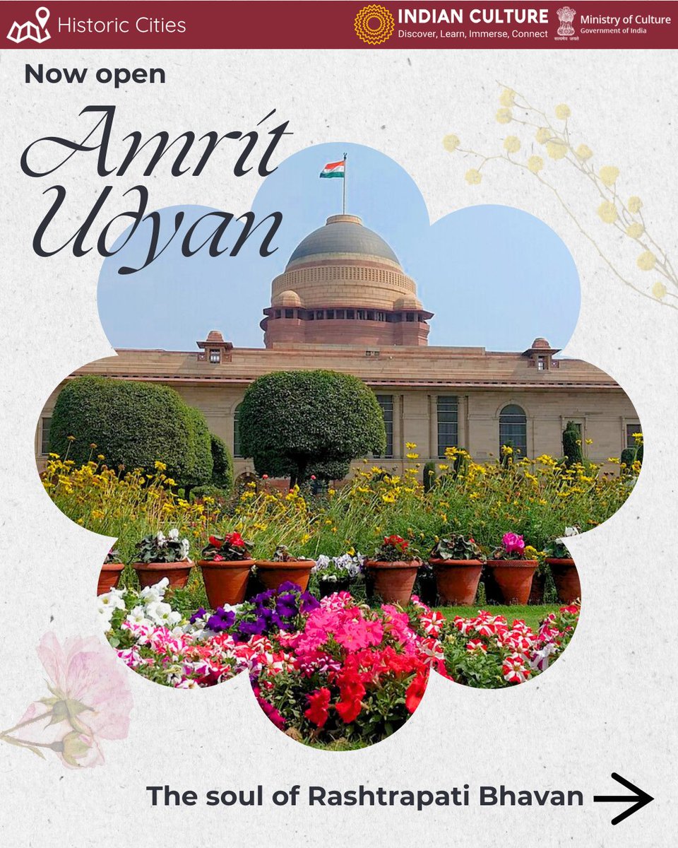 _IndianCulture's tweet photo. Explore Delhi in the Historic Cities section on https://t.co/gSQIs2LXIU 

#amritudyan #mughalgardens #president #presidentofindia #rashtrapatibhawan #delhi #horticulture #flowers #mughalstyle #gardening #englishstyle #explorerashtrapatibhawan #visitrashtrapatibhawan https://t.co/QgMewyW2dp