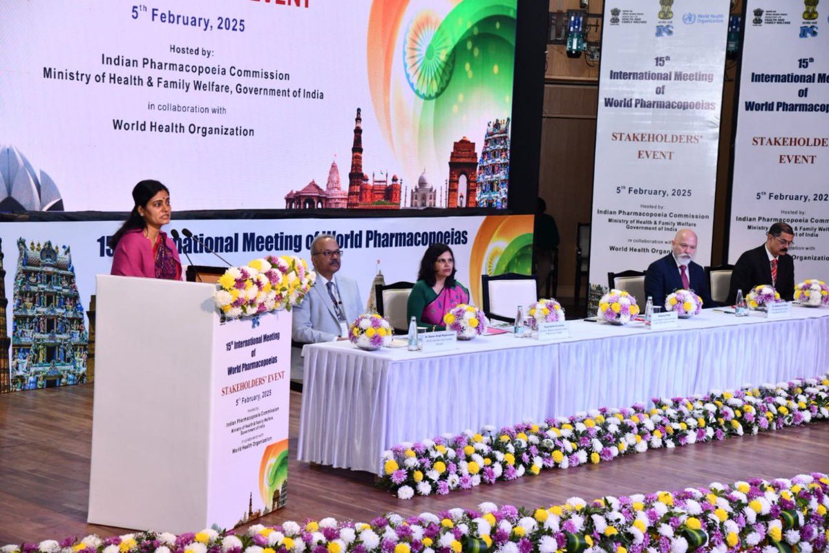 MoHFW_INDIA's tweet image. #HealthForAll
Union MoS for Health and Family Welfare, Smt. @AnupriyaSPatel delivers keynote address at 15th International Meeting of World Pharmacopoeias in New Delhi today
Reaffirms India’s commitment to global pharmaceutical standardization and regulatory convergence
“IMWP…