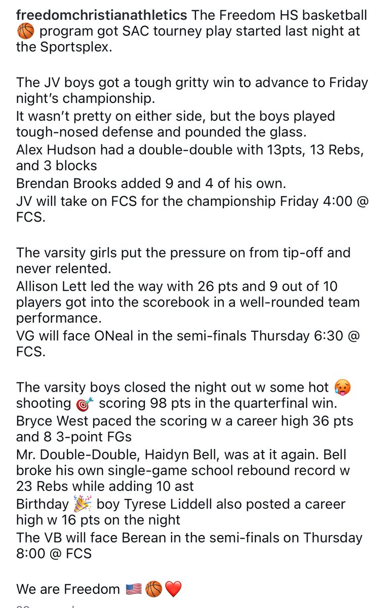 FreedomAthletics (@freed0mathletic) on Twitter photo SAC tourney play started last night
Big performances from
<a href="/alliitootuff/">Allison Lett</a>
<a href="/brycewest___/">Bryce West</a>
<a href="/Cashout5k/">Haidyn Bell</a>
The Patriots will be back in action Thursday night πΊπΈπβ€οΈ SAC tourney play started last night
Big performances from
<a href="/alliitootuff/">Allison Lett</a>
<a href="/brycewest___/">Bryce West</a>
<a href="/Cashout5k/">Haidyn Bell</a>
The Patriots will be back in action Thursday night πΊπΈπβ€οΈ