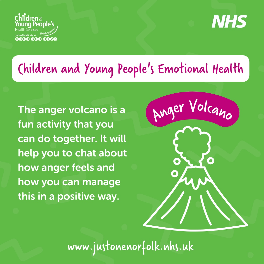 NHS Norfolk & Waveney CYP (@norfolkcyp) on Twitter photo Talk about whatās making your child feel angry ā donāt ignore it. Your child may not want to talk straight away and that is okay, but you can help to get them started by talking about what makes you angry.
You can download the Anger Volcano activity f...
justonenorfolk.nhs.uk/emotional-heal⦠Talk about whatās making your child feel angry ā donāt ignore it. Your child may not want to talk straight away and that is okay, but you can help to get them started by talking about what makes you angry.
You can download the Anger Volcano activity f...
justonenorfolk.nhs.uk/emotional-healā¦