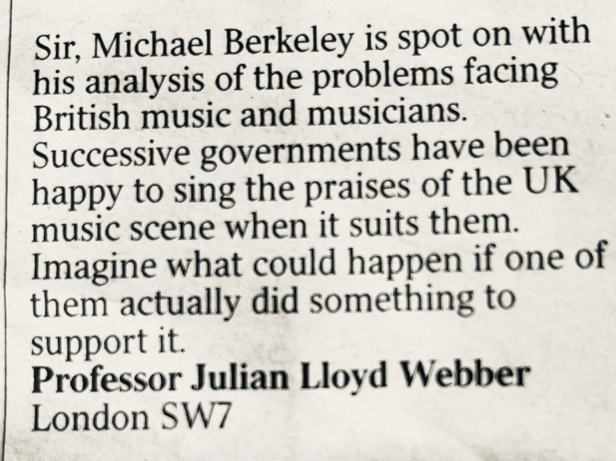 Julian Lloyd Webber (@jlloydwebber) on Twitter photo My letter in today's <a href="/thetimes/">The Times and The Sunday Times</a> following yesterday's brilliant article by <a href="/MichaelBerkele2/">Michael Berkeley</a>: My letter in today's <a href="/thetimes/">The Times and The Sunday Times</a> following yesterday's brilliant article by <a href="/MichaelBerkele2/">Michael Berkeley</a>: