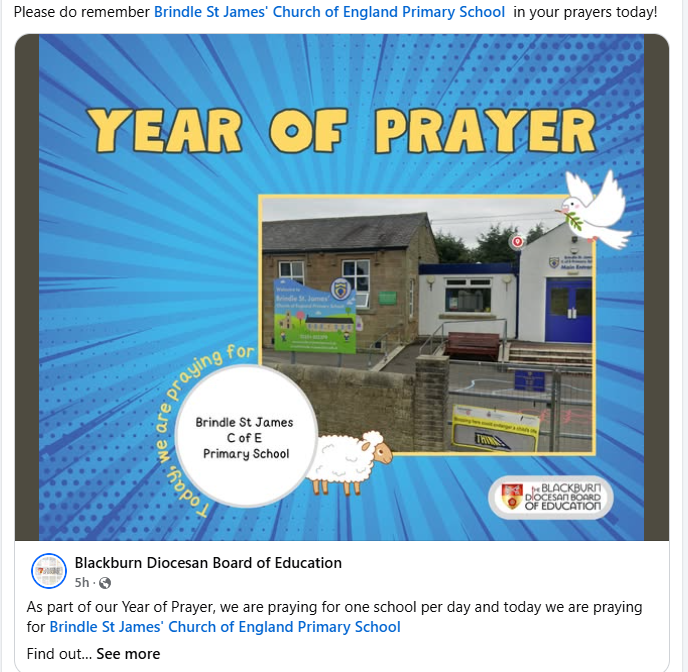 BrindleStJames's tweet photo. Please remember Brindle St James' Church of England Primary School in your prayers today 🙌

📷@BDBofE on FB https://t.co/Ia8EdQy3oI