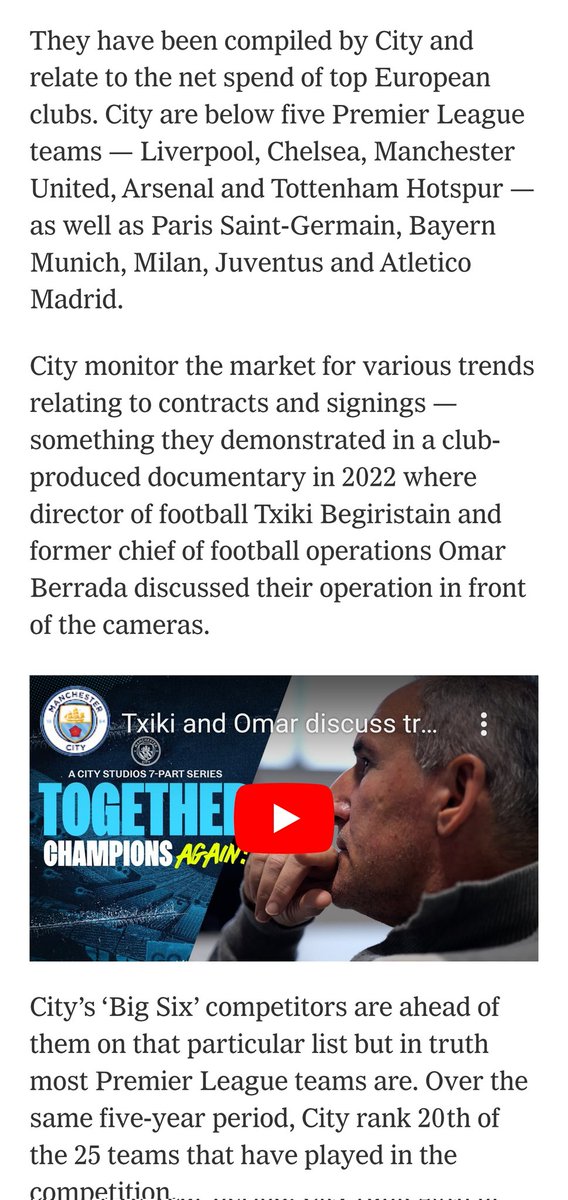 People are screaming that <a href="/ManCity/">Manchester City</a> outspend everyone, when it's really just good business, as their netspend is way down in comparison. Good read from <a href="/TheAthleticFC/">The Athletic | Football</a>