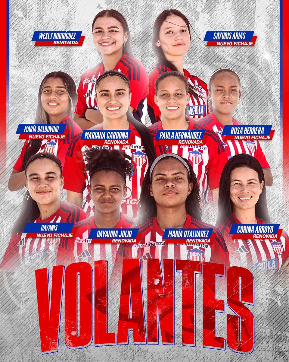 _superpoderosas's tweet photo. 🔴🔵 Junior presentó su plantel para disputar la Liga Femenina ⚽️🏆🇨🇴 2025.

❤️‍🔥 Las 25 elegidas por Yinaris García buscarán el primer título del club en le certamen.

📸 @JuniorClubSA https://t.co/R3rzXZ4Dnk