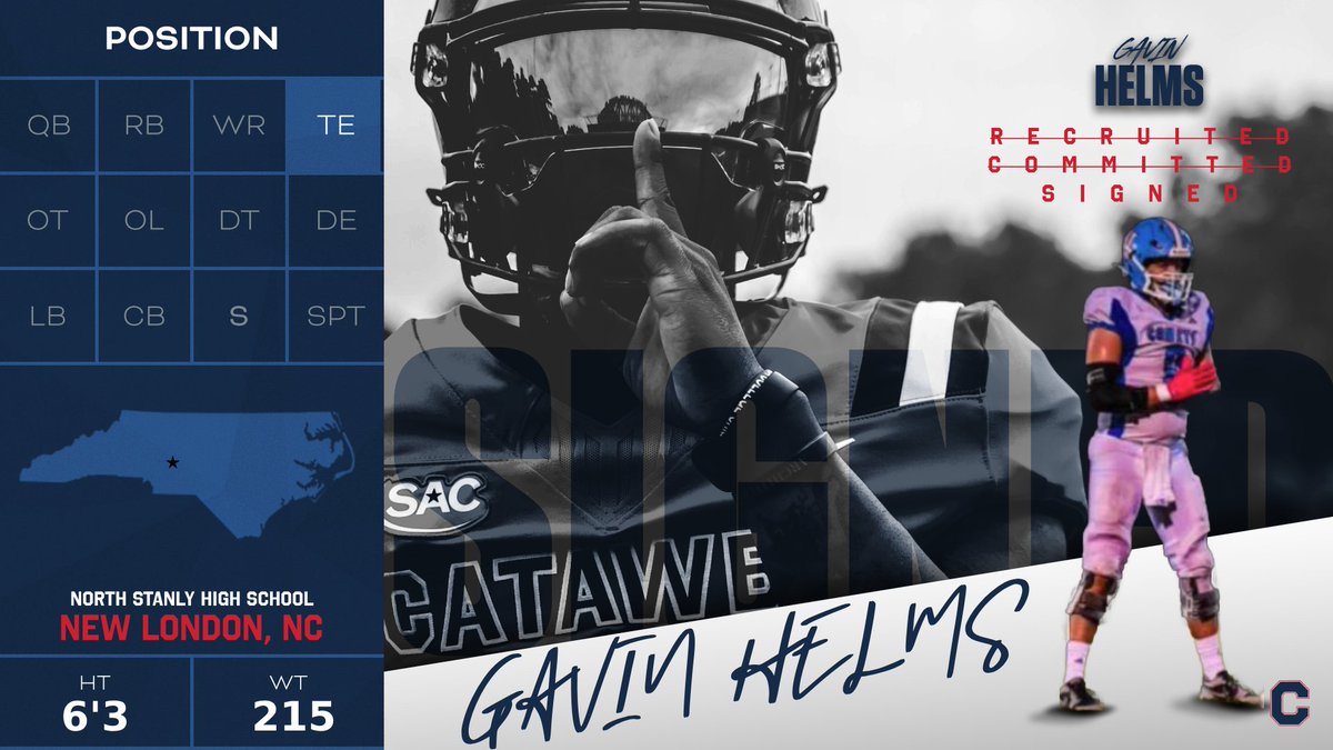 CatawbaFootball's tweet photo. Recruited☑️
Committed☑️
Signed☑️

@Gavinhelms08 
Welcome to the Family! https://t.co/RPq4RXy3mO