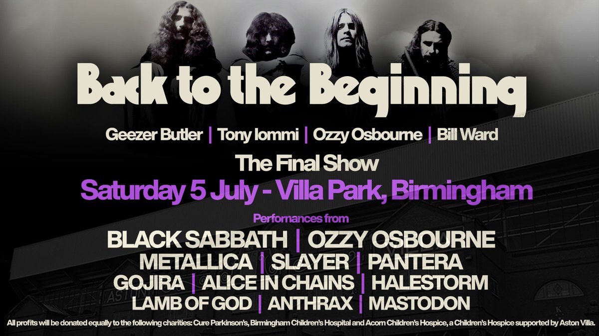 LiveNationUK's tweet image. NEW: The original @BlackSabbath will reunite this summer to headline BACK TO THE BEGINNING, their first live show together in 20 years at Birmingham's Villa Park, joined by a stellar line-up of metal legends 🔥

   Book tickets in our #LNpresale next Thursday at 10am 👉…