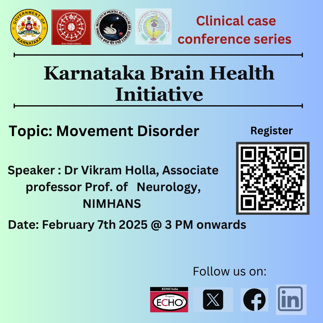 📢 Clinical Conference Series – Open for All Healthcare Professionals &amp; Enthusiasts!

Join us for an insightful session under our Clinical Conference Series on Movement Disorders 🧠, featuring Dr. Vikram Holla, Associate Professor of Neurology, NIMHANS.

📅 Date: February 7th,