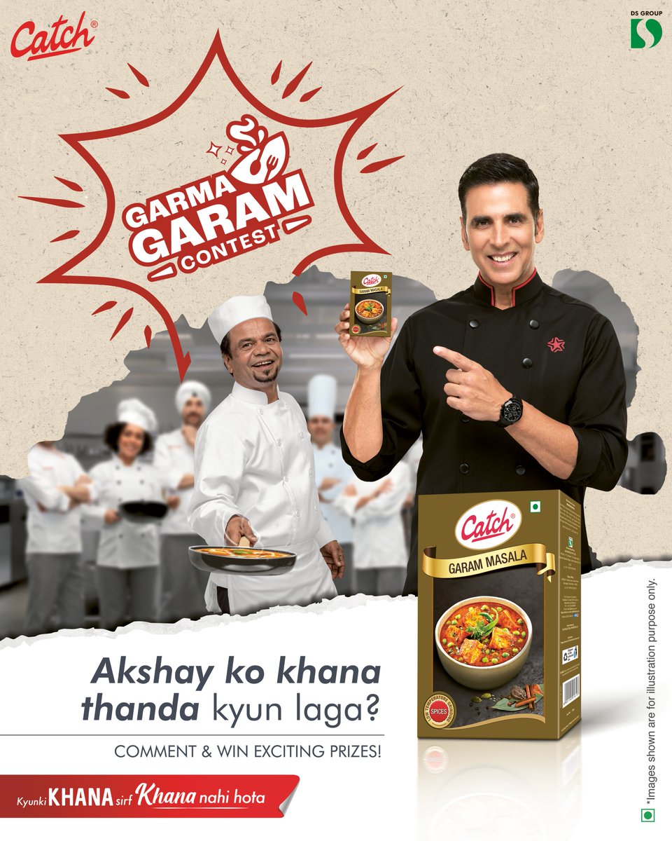 #ContestAlert
Kyunki khana sirf khana nahi hota, zindagi mein swaad lana bhi hota hai.

Toh participate kijiye Catch Garma Garam contest mein. Dijiye puche gaye sawaal ka sahi jawab aur jeetiye Amazon Voucher! 🎁🎫

Hint: Jawab chupa hai hamari nai Garam Masala TVC mein 🎥🎬