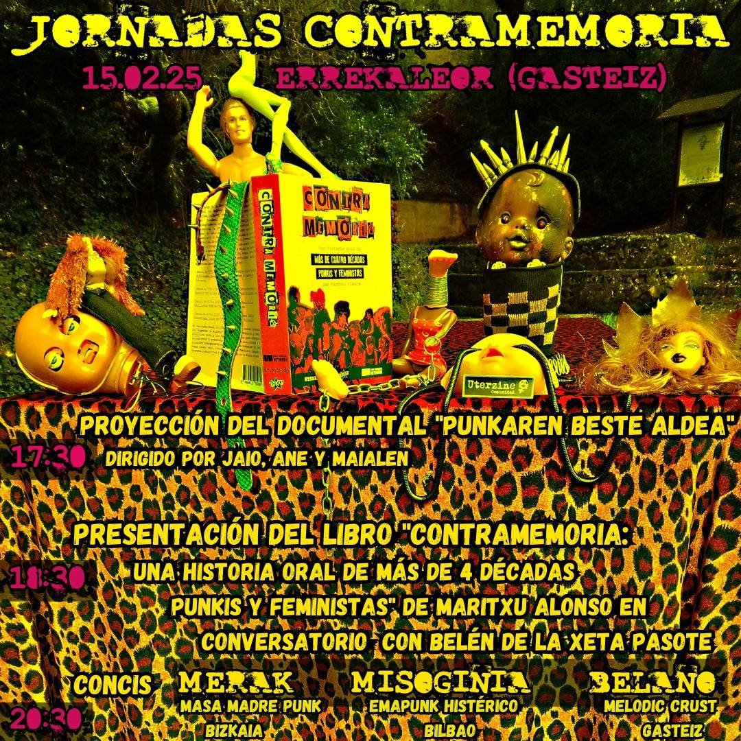 Errekaleor's tweet image. ⚡Otsailaren 15ean  Kontramemoria Jardunaldiak Errekaleorren!⚡
📽️ 17:30: &quot;Punkaren Beste Aldea&quot; dokumentala
📖 18:30: &quot;Contramemoria: una historia oral de más de cuatro décadas punkis y feministas&quot; liburu aurkezpena
🎤 20:00: kontzertuak:  Merak, Misoginia eta Belaño! 
🖤❤️‍🔥🖤