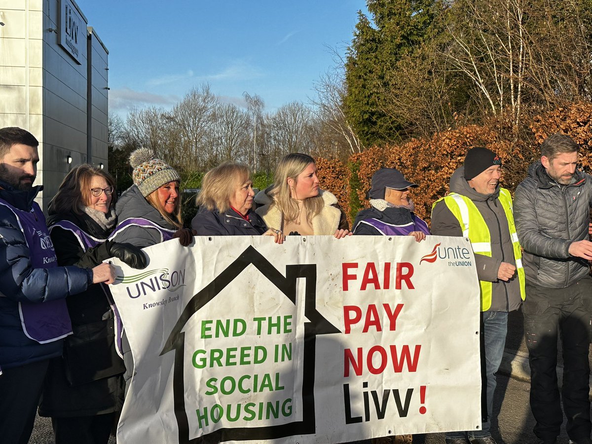 Christina McAnea (@cmcanea) on Twitter photo Brilliant picket line this morning .Thanks to <a href="/KnowsleyUnison/">Knowsley Unison</a> and <a href="/unitetheunion/">Unite the union: join a union</a> and all the members for their courage in fighting for decent pay and justice. <a href="/LivvHousing/">Livv Housing Group</a> leadership is a disgrace. We stand in solidarity with our members. Brilliant picket line this morning .Thanks to <a href="/KnowsleyUnison/">Knowsley Unison</a> and <a href="/unitetheunion/">Unite the union: join a union</a> and all the members for their courage in fighting for decent pay and justice. <a href="/LivvHousing/">Livv Housing Group</a> leadership is a disgrace. We stand in solidarity with our members.