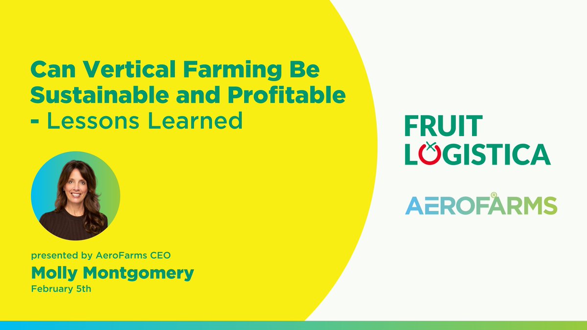 AeroFarms (@aerofarms) on Twitter photo AeroFarms CEO Molly Montgomery will speak at <a href="/Fruit_Logistica/">🍉 FRUIT LOGISTICA 🍏</a> in Berlin on Feb 5. Her session, “Can Vertical Farming Be Sustainable & Profitable?,” explores its impact on the global food supply. shorturl.at/wBjwl
#VerticalFarming #Sustainability #FL25 AeroFarms CEO Molly Montgomery will speak at <a href="/Fruit_Logistica/">🍉 FRUIT LOGISTICA 🍏</a> in Berlin on Feb 5. Her session, “Can Vertical Farming Be Sustainable & Profitable?,” explores its impact on the global food supply. shorturl.at/wBjwl
#VerticalFarming #Sustainability #FL25