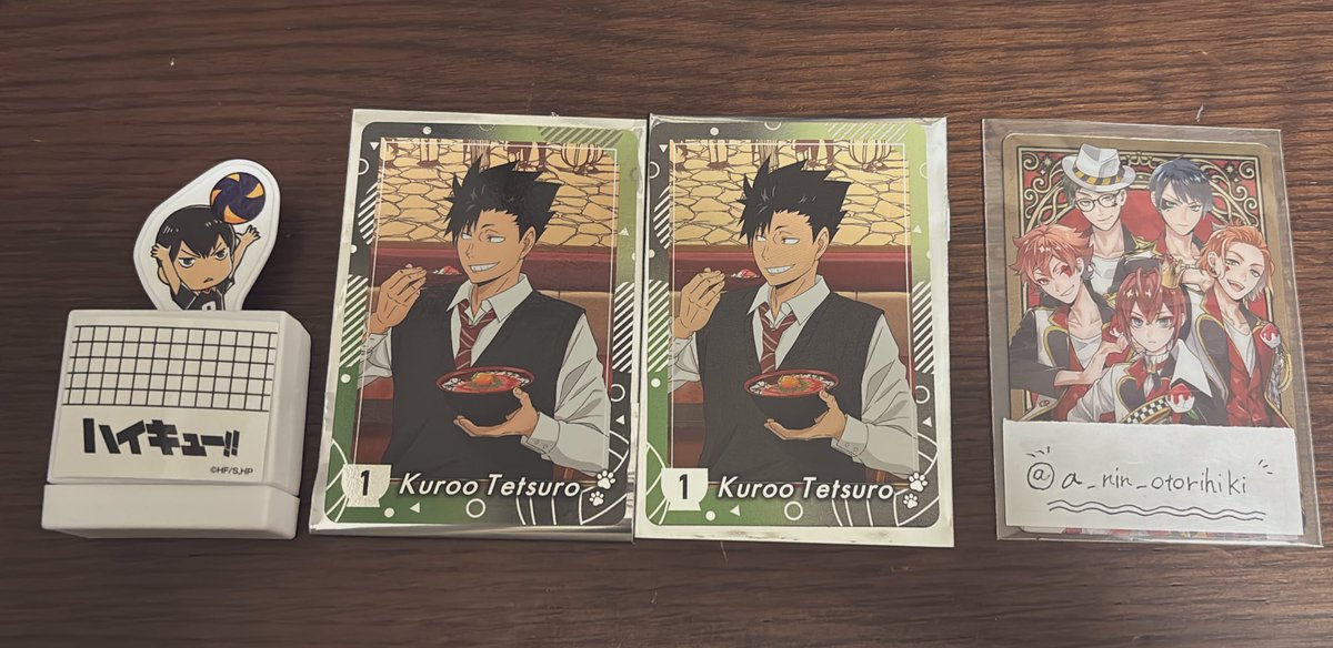 【交換】ハイキュー すき家 オリジナルカード すきすきセット スタンプ

◾︎譲
カード：黒尾2
スタンプ：影山

◾︎求
カード：木兎＞＞赤葦
スタンプ：木兎

郵送希望です。
またまとめてのご交換希望です！
お気軽にお声がけ下さい︎🙌🏻