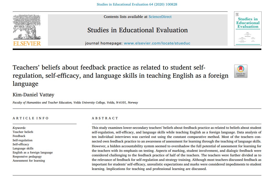 COFE-I (@cofe_i) on Twitter photo 📗<a href="/kimdanielvattoy/">Kim-Daniel Vattøy</a> (2020) focusses on teacher beliefs'&assessment cultures’ effects on #feedback processes: testing regimes hampered assessment4learning practices. Teacher beliefs linked SR to maturity, rather than interactive co-construction. #LecturaRecomendada #autorregulación 📗<a href="/kimdanielvattoy/">Kim-Daniel Vattøy</a> (2020) focusses on teacher beliefs'&assessment cultures’ effects on #feedback processes: testing regimes hampered assessment4learning practices. Teacher beliefs linked SR to maturity, rather than interactive co-construction. #LecturaRecomendada #autorregulación