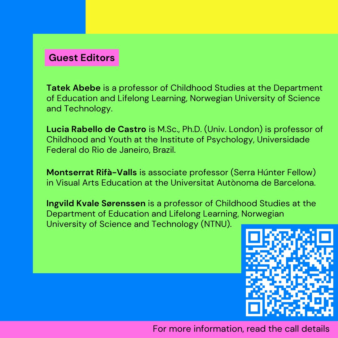 📢Call for Papers for the Special Issue: "Relational ontologies of children’s rights and pluriversal childhoods".

🗓️Abstract submission deadline: 31 March

🟢More information: linktr.ee/kreporters

#KReporters