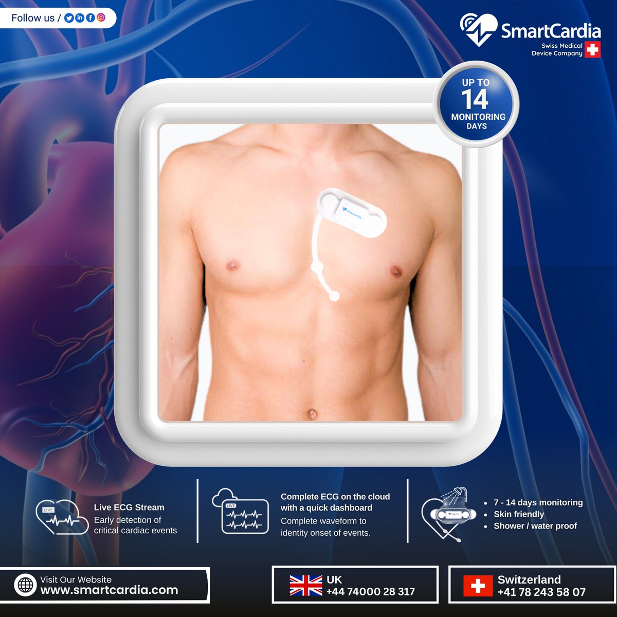 Long-term ECG Monitoring Made Easy!
Looking for a reliable ECG patch? 
Consult your doctor today and experience SmartCardia 7L ECG Patch—a wearable device for continuous monitoring, early arrhythmia detection, and superior accuracy.
🔗 Visit: smartcardia.com
#ECGPatch #AI
