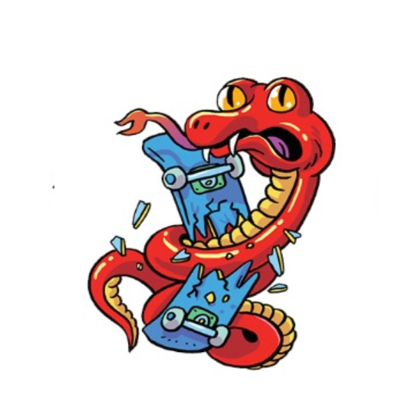 #EVERYDAYANEWREPTILESKATER MEET:
Slither 
 A streetwise snake with a rebellious streak, Slither escaped from a pet store and found freedom in skateboarding. His venomous tongue makes him the trash talker of the crew.

Signature Trick: "Toxic Tailwhip"—a maneuver where he uses his