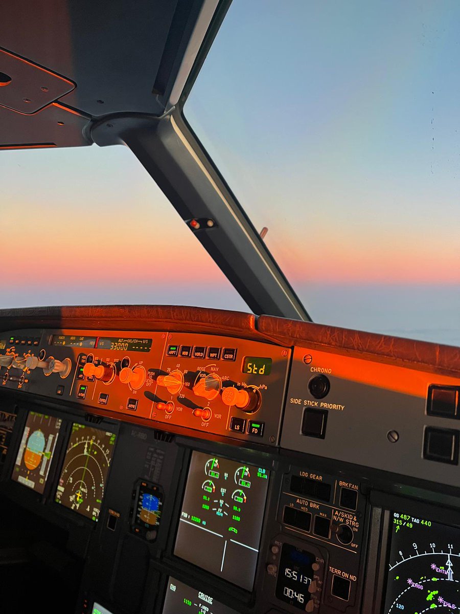 A golden horizon, 33,000 feet above the world, captured by a female First Officer at the 46th minute of flight. This stunning Airbus A321neo cockpit view is more than just a breathtaking sunset—it’s a symbol of progress.

The A321neo, with its fuel-efficient engines and advanced