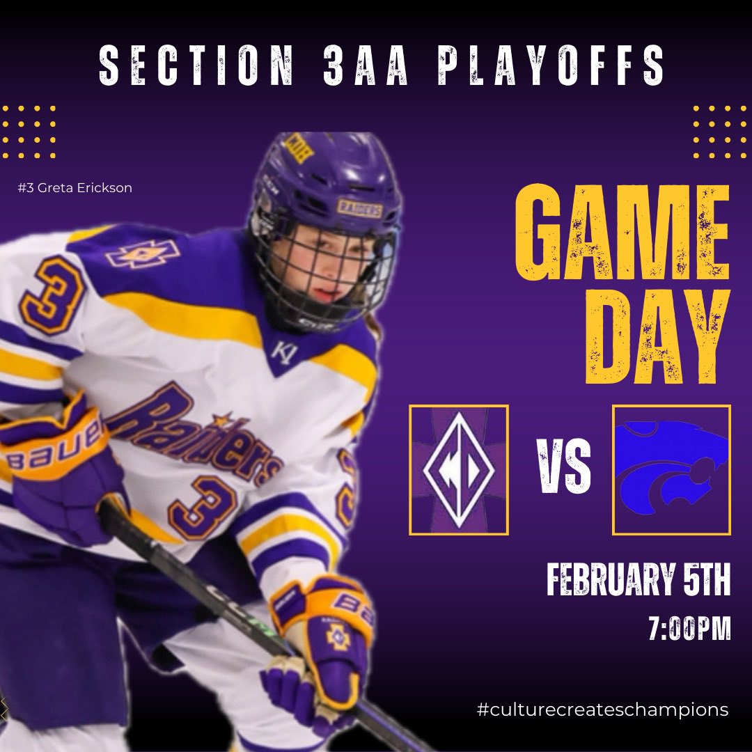 🏒 GAME DAY – Section 3AA Playoffs 🏒

Tonight, the #2 Cretin-Derham Hall Girls Hockey team faces off against #7 Eagan at 7:00 PM as Section 3AA playoffs begin! The road to state starts now!

Time: 7:00 PM
Location: Charles M. Schulz - Highland Arena

#culturecreateschampions