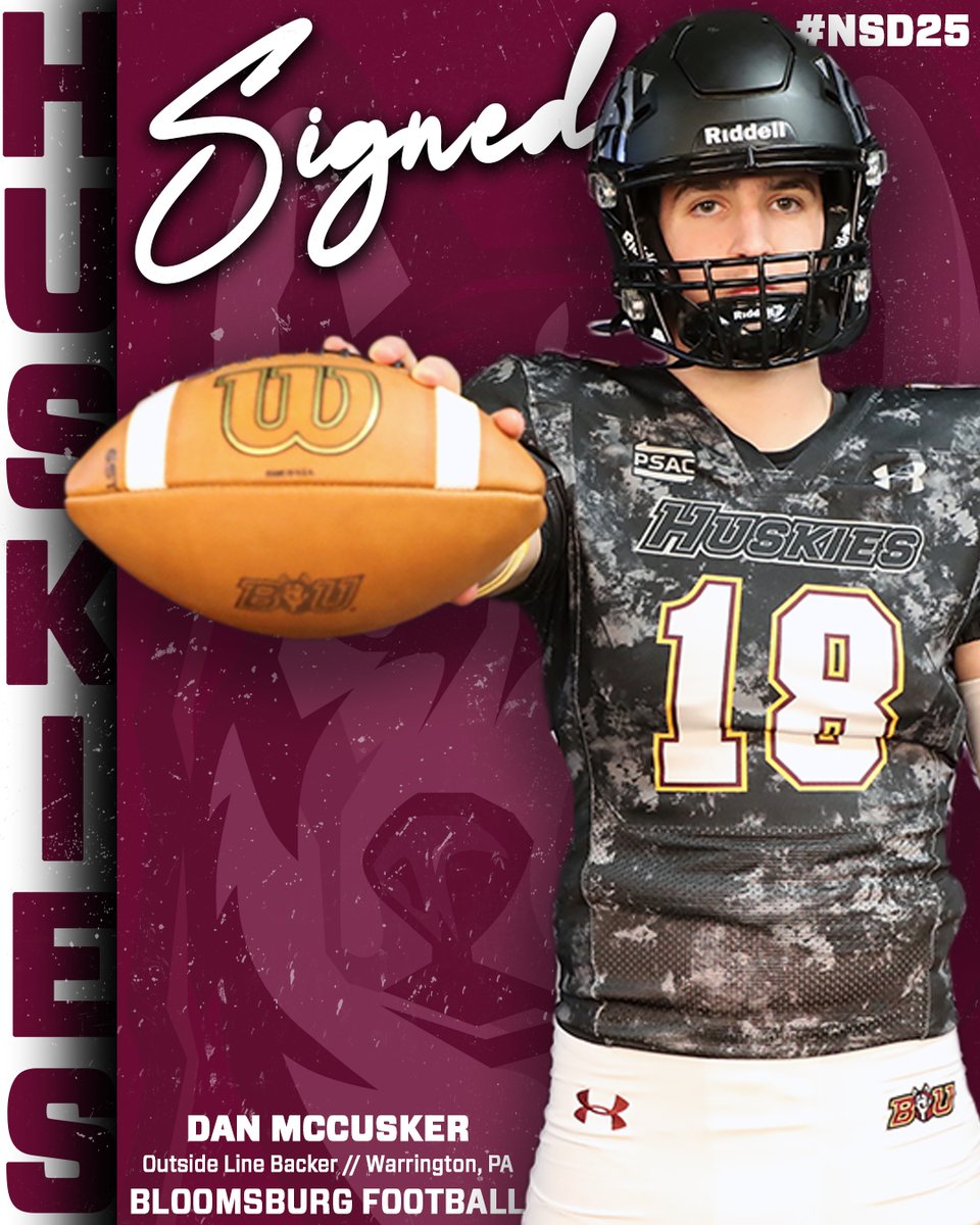 Welcome to Bloomsburg, Dan McCusker! 

A 6-2 Outside Linebacker from Warrington, PA! 

Signing Day Central: tinyurl.com/3a8hhrd7

#NSD25 #Unleashed