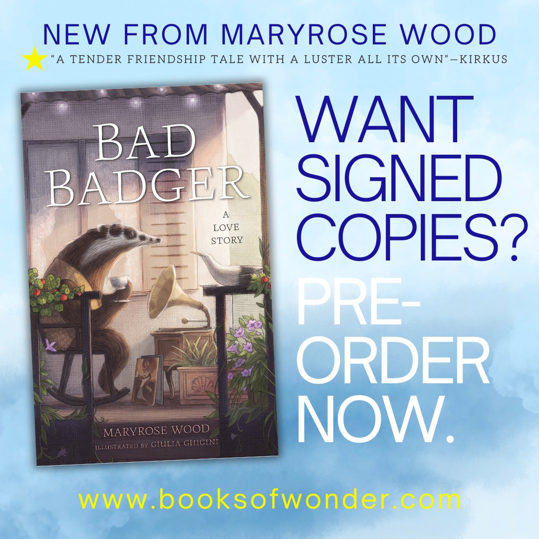 Maryrose_Wood (@maryrose_wood) on Twitter photo The countdown begins! BAD BADGER, A LOVE STORY pubs on February 25th. Preorders help so much! And if you'd like a signed & personalized copy, preorder from <a href="/BooksofWonder/">Books of Wonder</a> before the 25th. That's when I'll be in the store with my Sharpie, ready to sign your books. The countdown begins! BAD BADGER, A LOVE STORY pubs on February 25th. Preorders help so much! And if you'd like a signed & personalized copy, preorder from <a href="/BooksofWonder/">Books of Wonder</a> before the 25th. That's when I'll be in the store with my Sharpie, ready to sign your books.