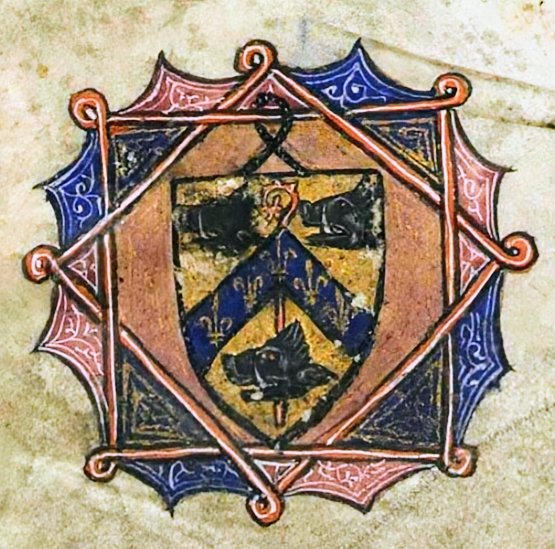 #Armoiries de Monseigneur Pierre d'André (+1368), évêque de Noyon (1339), de Clermont-Ferrand (1342) et de Cambrai (1350), sur le manuscrit 539 de la médiathèque de Cambrai 📖 #UnescoHeraldry