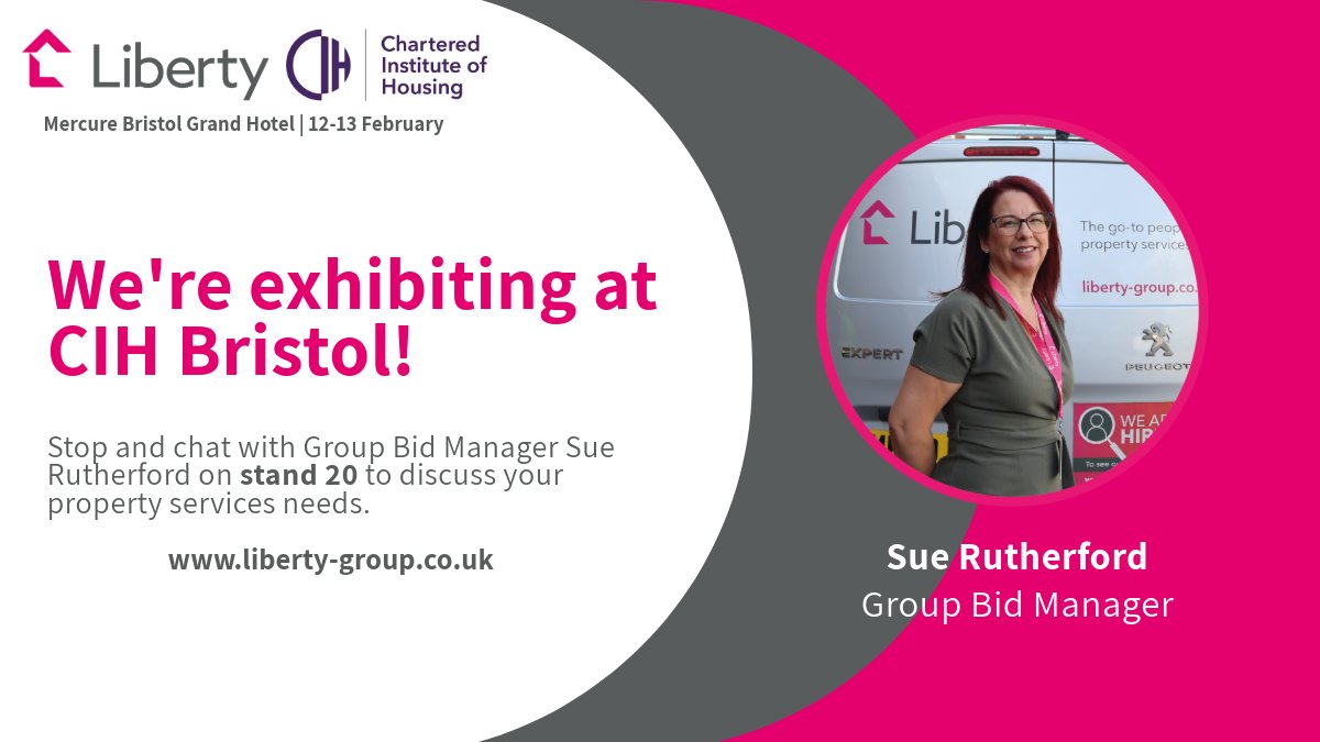 Liberty (@go_to_liberty) on Twitter photo There's just 1 week to go until <a href="/CIH_events/">CIH Events</a> in Bristol! Head to stand 20 to discuss your property services needs with Group Bid Manager Sue Rutherford.
cih.org/events/south-w… There's just 1 week to go until <a href="/CIH_events/">CIH Events</a> in Bristol! Head to stand 20 to discuss your property services needs with Group Bid Manager Sue Rutherford.
cih.org/events/south-w…