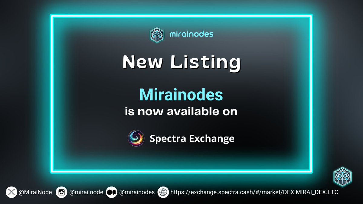 Mirai (@mirainode) on Twitter photo Mirai has officially been listed on <a href="/spectracash/">SpectraCash & Spectrade</a> Spectra Exchange!
LTC Market : exchange.spectra.cash/#/market/DEX.M…
Liquidity buy and sell orders have been placed..
#happy #trading #mirai #mirainodes #exchange #mobile #masternode #sharing #platform Mirai has officially been listed on <a href="/spectracash/">SpectraCash & Spectrade</a> Spectra Exchange!
LTC Market : exchange.spectra.cash/#/market/DEX.M…
Liquidity buy and sell orders have been placed..
#happy #trading #mirai #mirainodes #exchange #mobile #masternode #sharing #platform