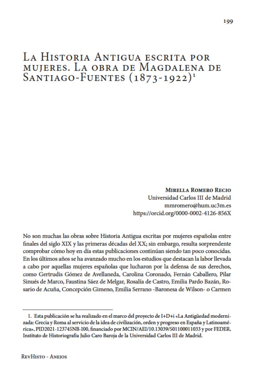 En los nuevos Anejos de #RevHisto <a href="/IHJCB_UC3M/">IHJCB</a>, nuestra IP Mirella Romero Recio, ha publicado una nueva investigación sobre la obra de Magdalena Santiago-Fuentes.

Consulta el texto completo ⬇️

hdl.handle.net/10016/45259