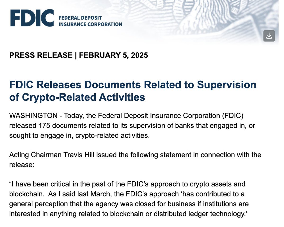 mikulaja's tweet photo. FDIC just released 175 documents related to its supervision of crypto-related activities. Surely everyone will actually READ these before posting, RIGHT? https://t.co/FUhLEOjdky
