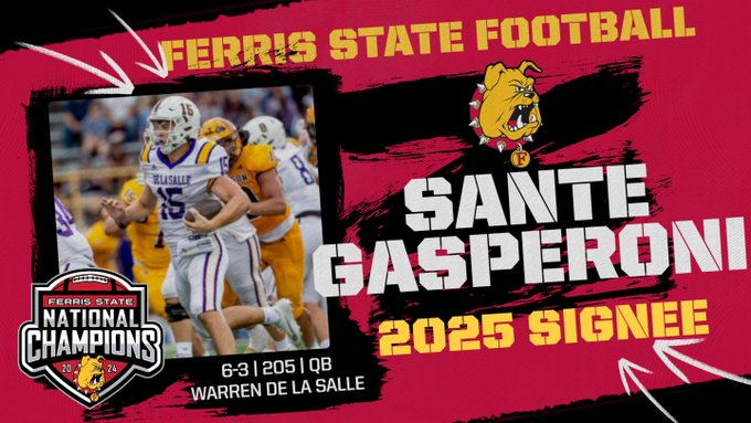 De La Salle 2025 QB Sante Gasperoni has signed with Ferris State

football.thedzone.com/players/sante-…