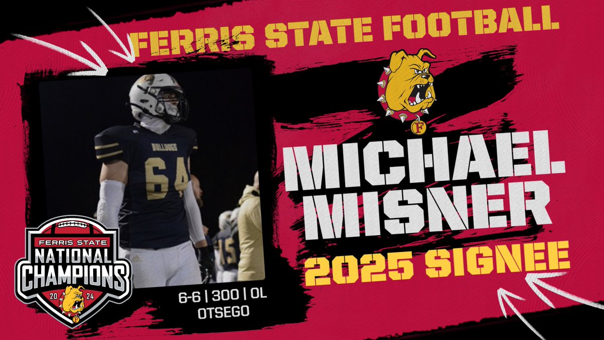Ferris St. Football (@ferrisfootball) on Twitter photo FSU SIGNEE! The National Champs have landed offensive lineman Michael Misner from Otsego! Another big addition up front and officially a DAWG! Let's go! #FSUNSD25 <a href="/mmisner2025/">Mike Misner ⭐️⭐️</a> FSU SIGNEE! The National Champs have landed offensive lineman Michael Misner from Otsego! Another big addition up front and officially a DAWG! Let's go! #FSUNSD25 <a href="/mmisner2025/">Mike Misner ⭐️⭐️</a>