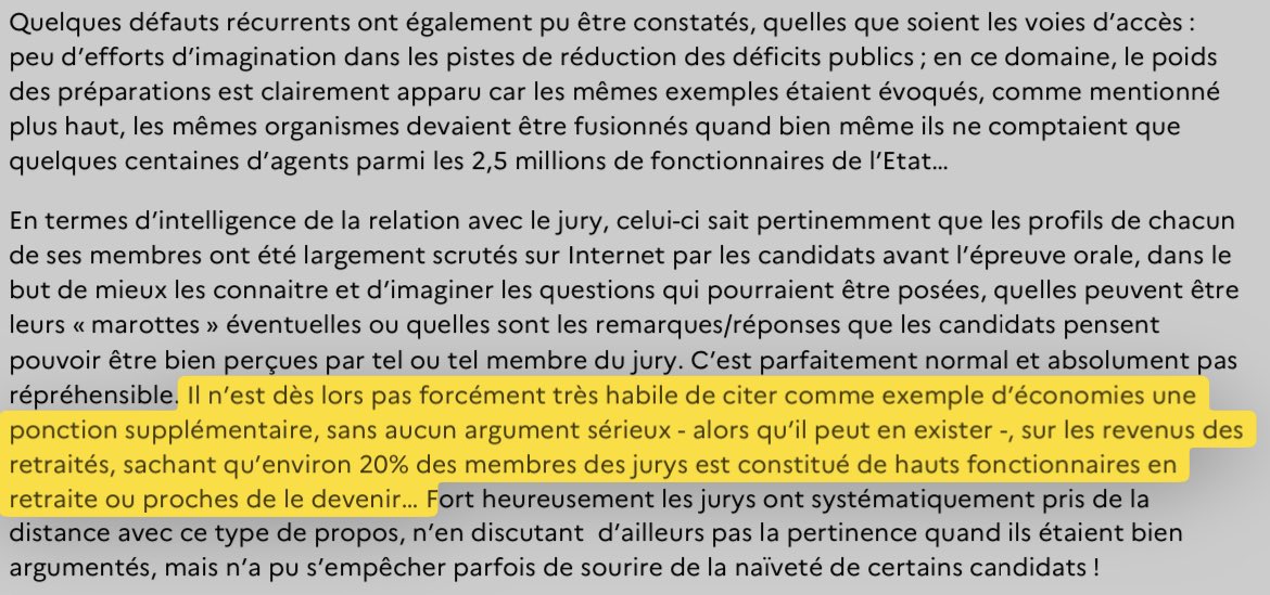Bas_scordia's tweet image. 🙃Une perle dans le rapport des jurys des concours 2024 de l'INSP: "Il n’est forcément pas très habile de citer comme ex d’économies une ponction sur les revenus des retraités...alors que 20% des membres des jurys (sont) hauts #fonctionnaires en retraite ou proches de le devenir"