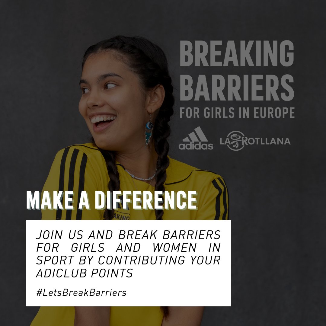 LaRotllana's tweet photo. Col·laborem amb @adidas per trencar barreres! 💪👧🏃♀️
1️⃣ Descarrega't les apps Adiclub +Running App!
2️⃣ Registra't!
3️⃣ Completa els reptes!
4️⃣ Busca'ns a l'app i fes el teu donatiu!
@adidas_ES @CommonGoalOrg @Women_Win @17Sport1
#LetsBreakBarriers https://t.co/Z1X99jUcIw