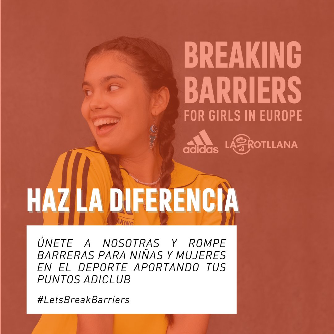 LaRotllana's tweet photo. Col·laborem amb @adidas per trencar barreres! 💪👧🏃♀️
1️⃣ Descarrega't les apps Adiclub +Running App!
2️⃣ Registra't!
3️⃣ Completa els reptes!
4️⃣ Busca'ns a l'app i fes el teu donatiu!
@adidas_ES @CommonGoalOrg @Women_Win @17Sport1
#LetsBreakBarriers https://t.co/Z1X99jUcIw