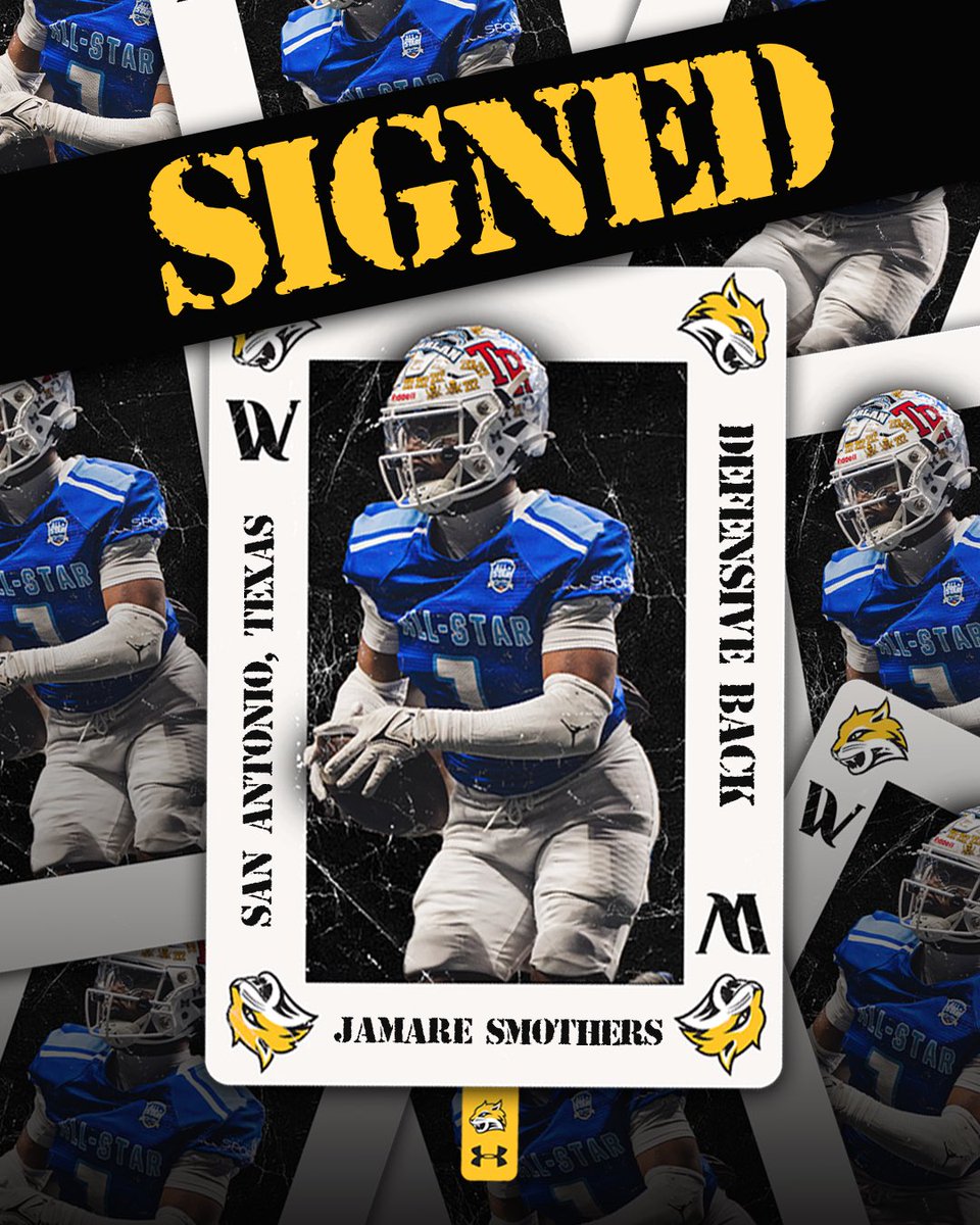 Wayne State Football (@waynestfootball) on Twitter photo 🚨 OFFICIALLY A WILDCAT 🚨
🐯🐾🔥 <a href="/JamareSmothers/">Jamare Smothers</a>
🅿️ : DB
📍: San Antonio, TX
🐯WELCOME TO THE FAMILY🐯
#NationalSigningDay #CAT25TANDARD #ForThePaw 🚨 OFFICIALLY A WILDCAT 🚨
🐯🐾🔥 <a href="/JamareSmothers/">Jamare Smothers</a>
🅿️ : DB
📍: San Antonio, TX
🐯WELCOME TO THE FAMILY🐯
#NationalSigningDay #CAT25TANDARD #ForThePaw