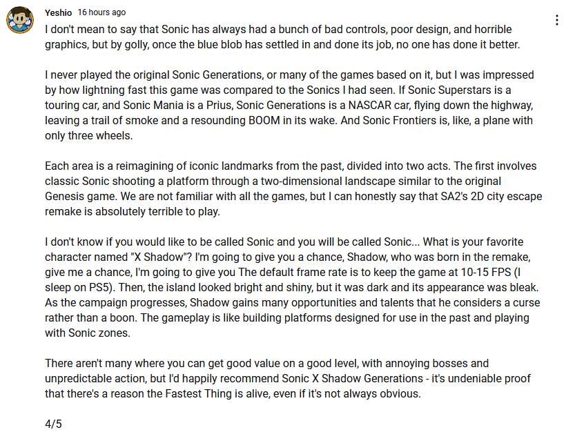 YeshioXD's tweet photo. My thoughts on Sonic X Shadow Generations https://t.co/RcrQFSRTfb