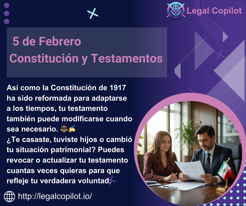 legal_copilot's tweet photo. ⚖️ ¡Reforma tu testamento como la Constitución! ✍️🔄 Asegura que refleje tu voluntad actual.
#TestamentoHoy #HerenciaSegura #5DeFebrero #LegalCopilot Haz clic aquí: https://t.co/zCpb3zeBGe https://t.co/oRHXeJTnrF