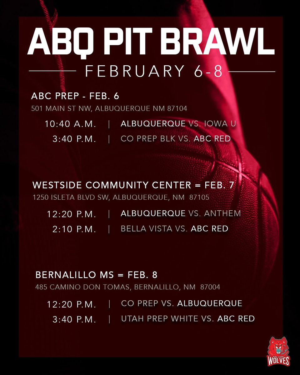 Lobo Lane (@lobolaneblog) on Twitter photo Thursday, Friday, and Saturday <a href="/AlbuquerquePrep/">Albuquerque Basketball Prep School</a> is hosting <a href="/EIBCleague/">EIBC League</a> for the ABQ PIT Brawl! National Team and Post Grad. Come support these players! <a href="/coach_bmase/">BRANDON MASON</a> <a href="/mike_murph10/">Michael Murphy</a> <a href="/CoachChrisPerez/">Chris Perez</a> Thursday, Friday, and Saturday <a href="/AlbuquerquePrep/">Albuquerque Basketball Prep School</a> is hosting <a href="/EIBCleague/">EIBC League</a> for the ABQ PIT Brawl! National Team and Post Grad. Come support these players! <a href="/coach_bmase/">BRANDON MASON</a> <a href="/mike_murph10/">Michael Murphy</a> <a href="/CoachChrisPerez/">Chris Perez</a>
