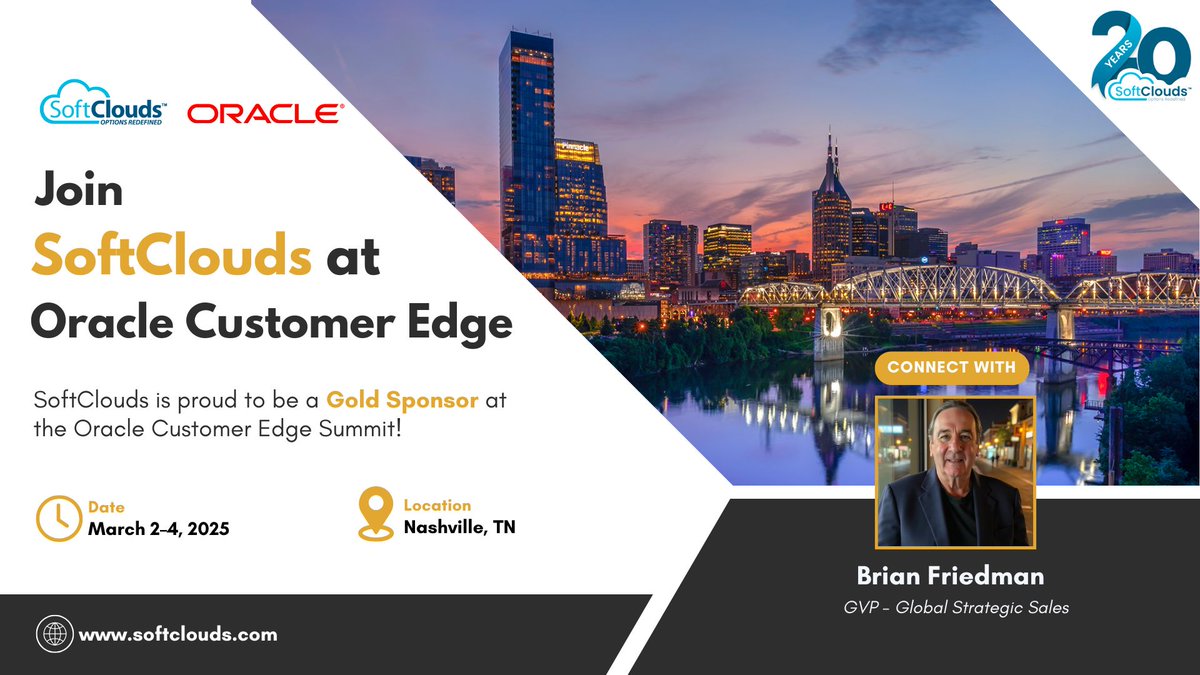 SoftClouds (@softclouds) on Twitter photo Join <a href="/SoftClouds/">SoftClouds</a> at <a href="/Oracle/">Oracle</a> #CustomerEdge!
<a href="/SoftClouds/">SoftClouds</a> is thrilled to be a Gold Sponsor at the #Oracle Customer Edge Summit in Nashville, TN (March 2-4, 2025)!
Join with <a href="/BFCXguru/">Brian J. Friedman</a> & explore the latest trends shaping the #UtilityIndustry. Join <a href="/SoftClouds/">SoftClouds</a> at <a href="/Oracle/">Oracle</a> #CustomerEdge!
<a href="/SoftClouds/">SoftClouds</a> is thrilled to be a Gold Sponsor at the #Oracle Customer Edge Summit in Nashville, TN (March 2-4, 2025)!
Join with <a href="/BFCXguru/">Brian J. Friedman</a> & explore the latest trends shaping the #UtilityIndustry.