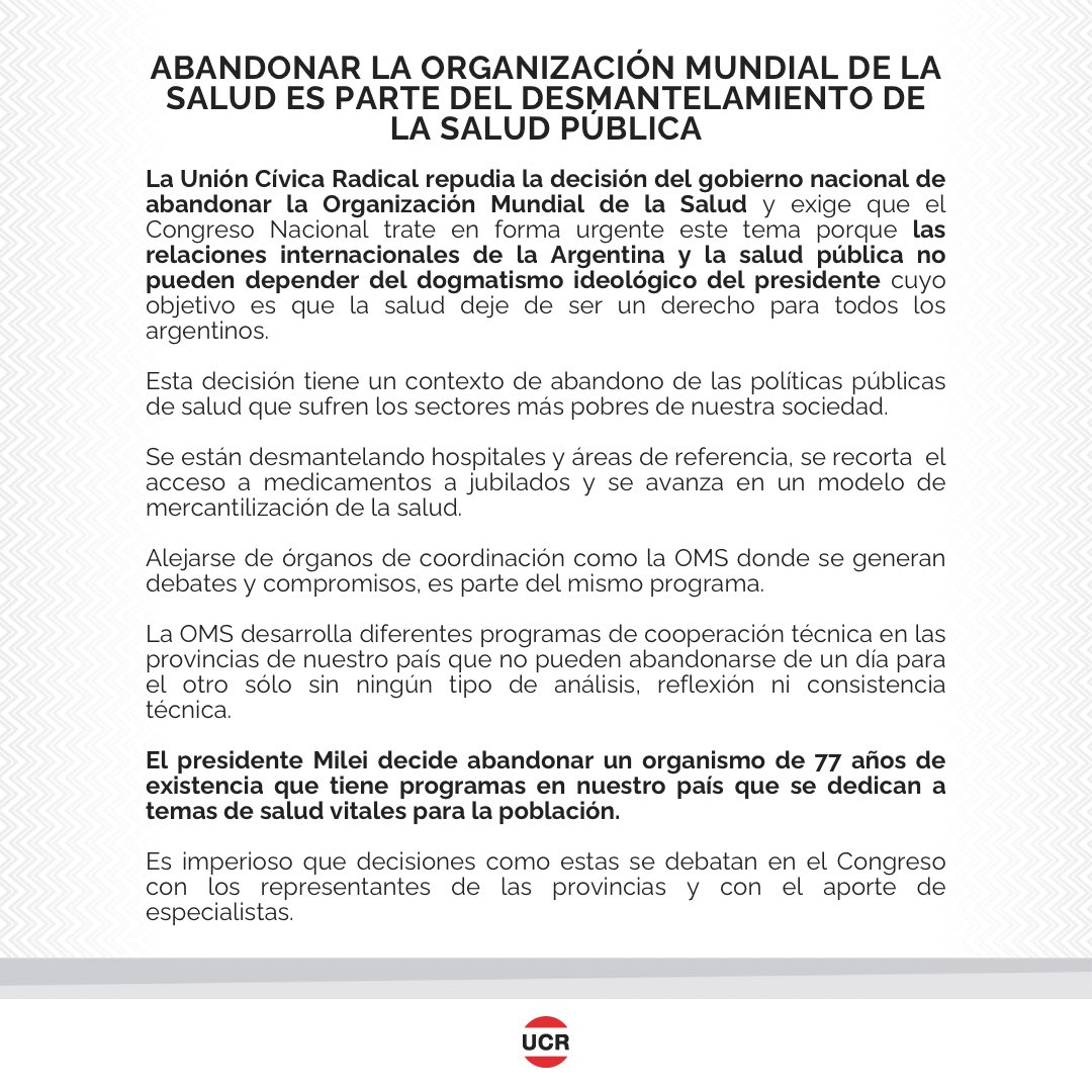 #Comunicado | Abandonar la Organización Mundial de la Salud es parte del desmantelamiento de la salud pública