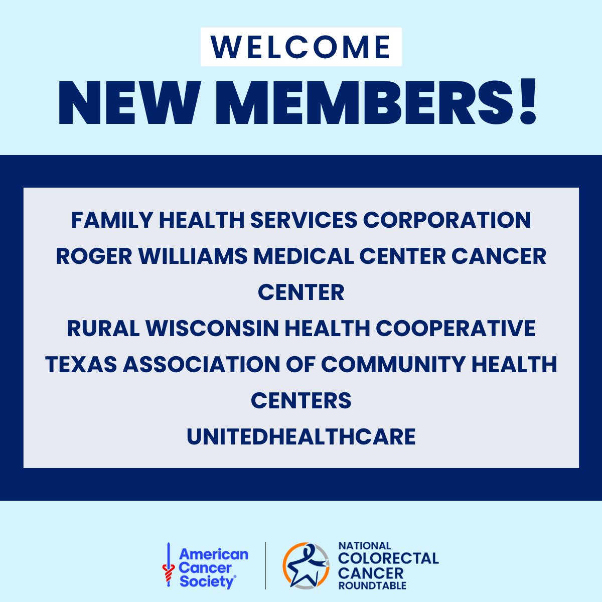 NCCRTnews's tweet photo. Please join us in extending a warm welcome to these new ACS NCCRT members! We look forward to working towards #80inEveryCommunity with you all! 👏 https://t.co/WMpGEKAzXP