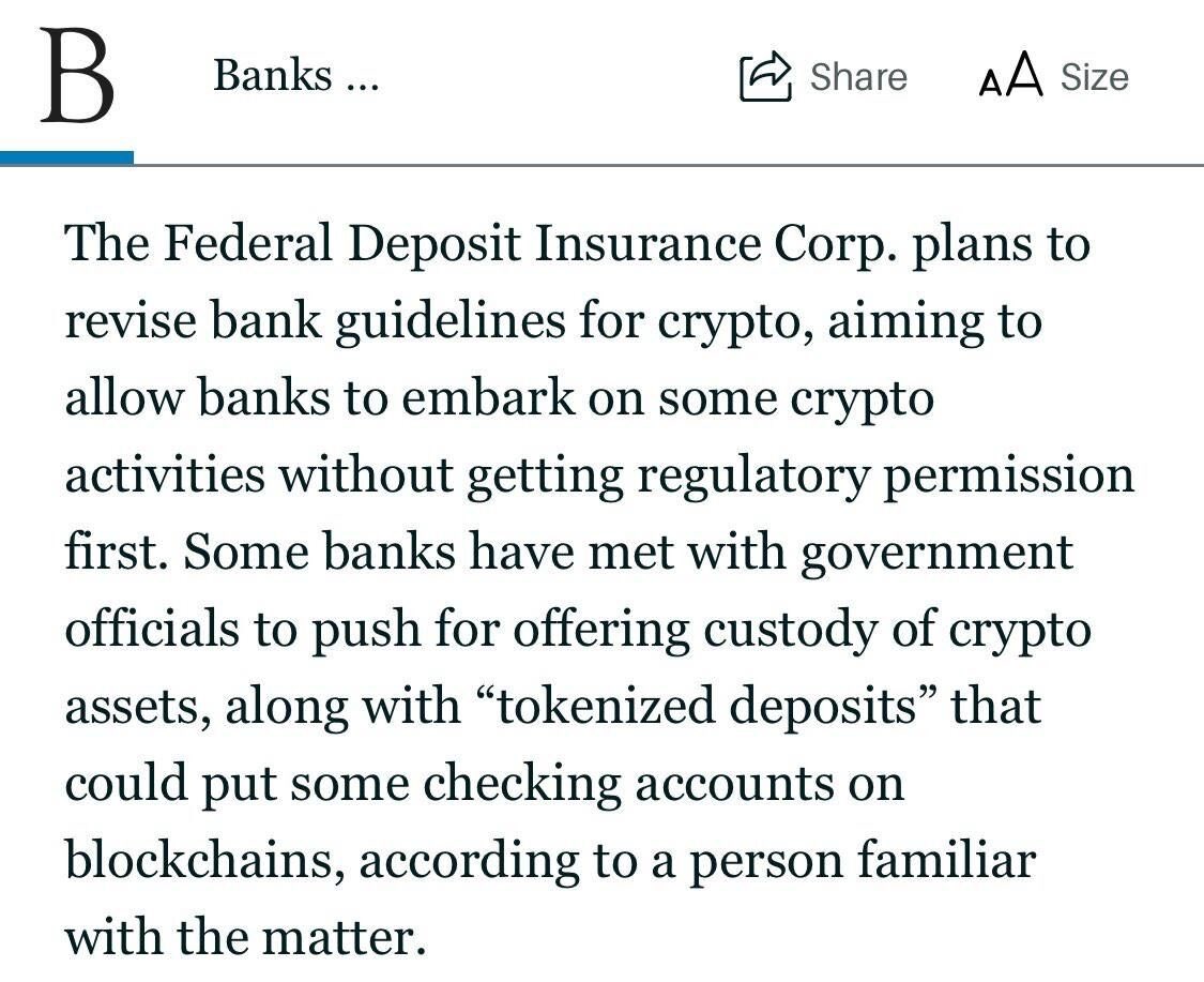 ÚLTIMA HORA: La FDIC de EEUU 🇺🇸 planea revisar la normativa sobre  criptomonedas y permitir que los bancos participen en actividades  relacionadas con criptomonedas. Ahora se explica por qué los precios de